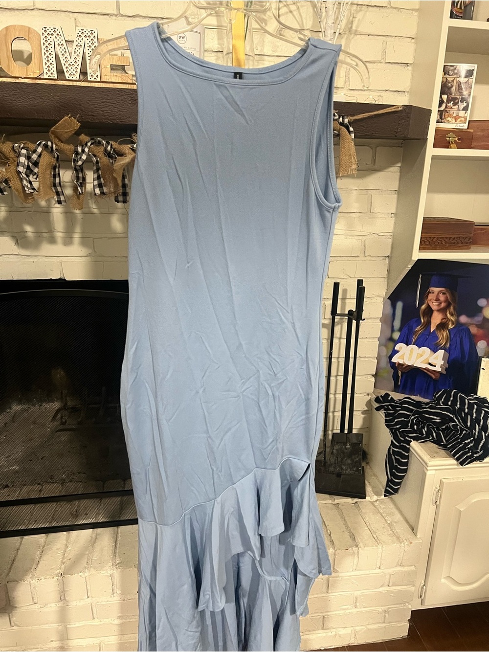 Sleeveless Light Blue Maxi Dress with Ruffle Hem